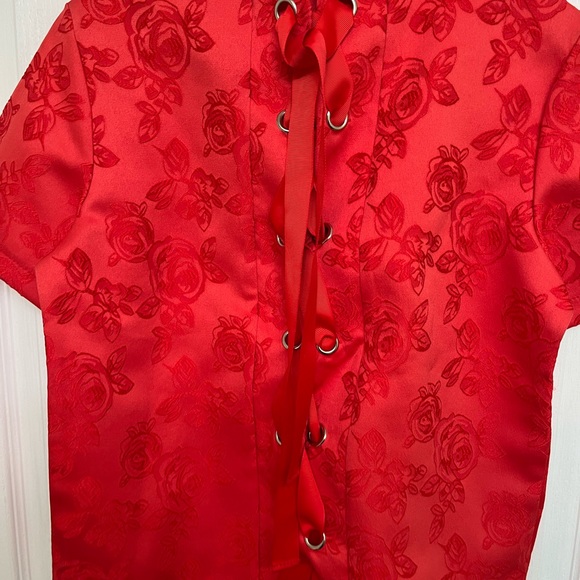 Daphnea Women’s Orange Floral 100% Polyester Top with Ribbon Back Detailing Sz S - Picture 5 of 9